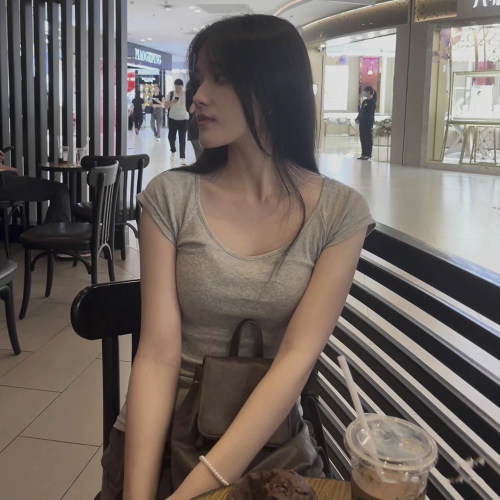 纯棉氨纶罗纹大圆领法国袖T恤