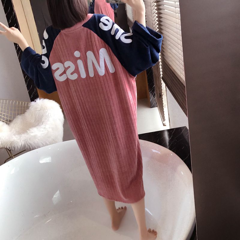 长款秋冬长袖韩版少女简约加绒睡裙限时秒杀