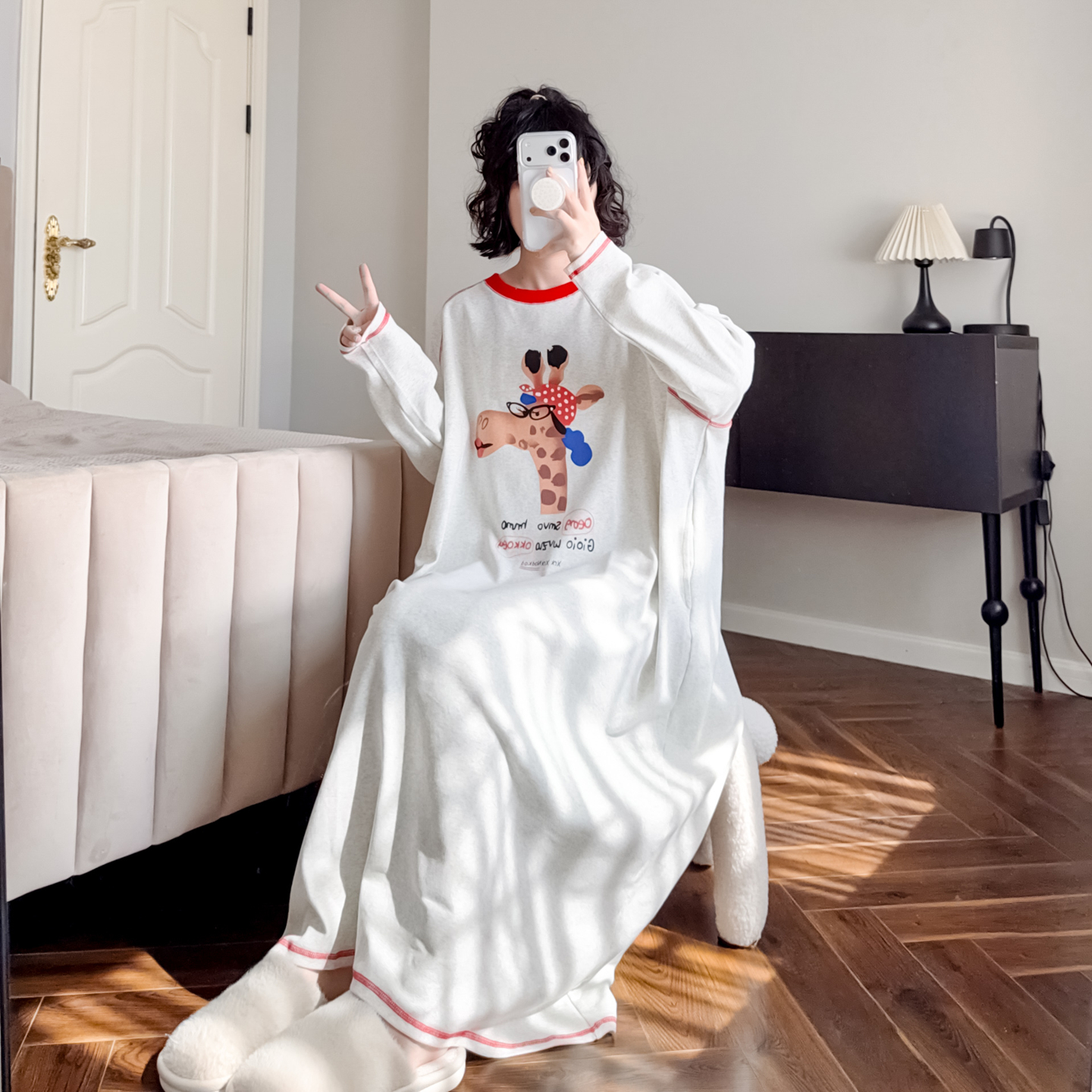 纯棉睡裙家居服可外穿大码宽松