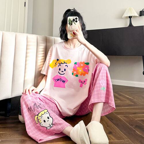 薄款睡衣女夏纯棉宽松甜美可外穿