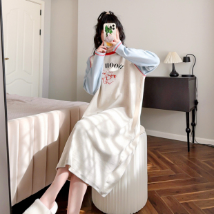 加厚磨毛秋冬睡裙女长袖纯棉宽松韩版睡衣休闲德绒春秋长裙家居服