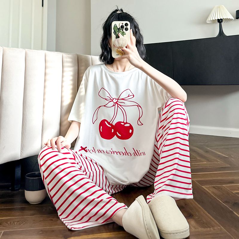 卡通樱桃睡衣夏纯棉网红风可外穿