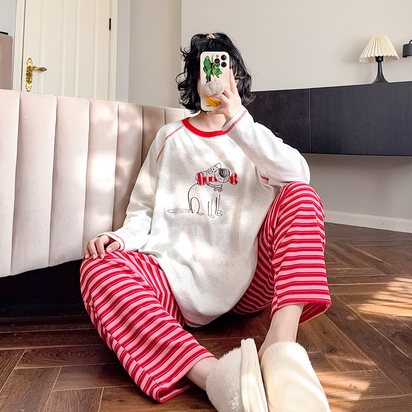 纯棉睡衣女纯棉秋冬简约家居服春