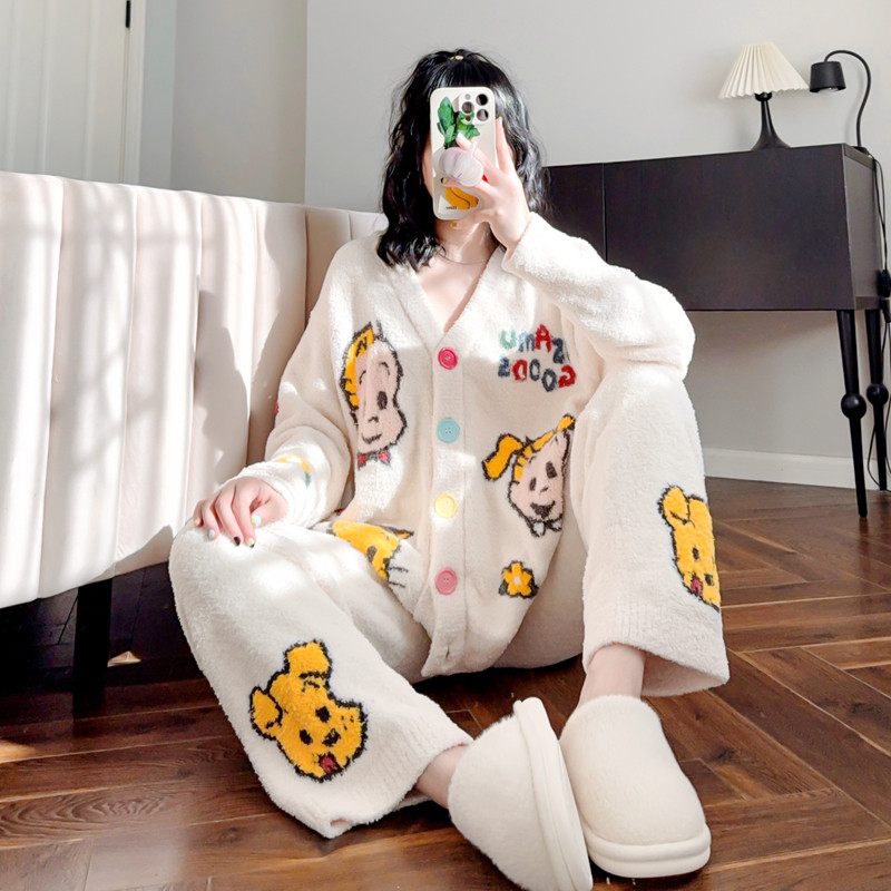 秋冬款半边绒睡衣女软绵绵家居服