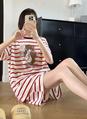 夏季纯棉睡衣女短袖可外穿家居服