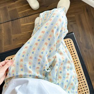 宽松可外穿遛弯裤 女生双层纱布甜美可爱长裤 小熊春夏棉纱睡裤 法式