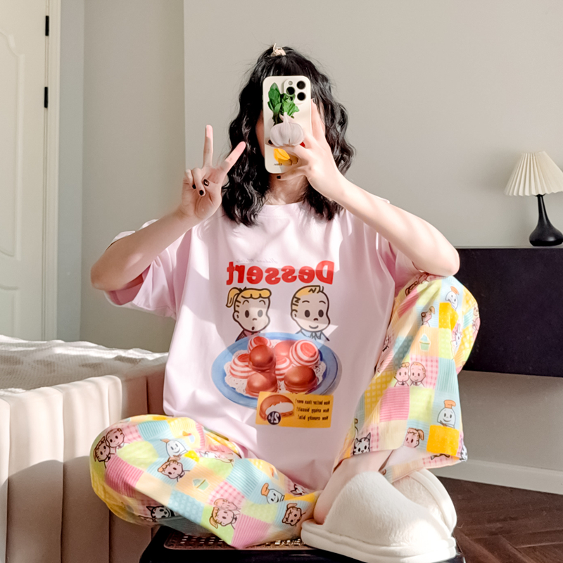 日系睡衣女夏款纯棉可外穿家居服