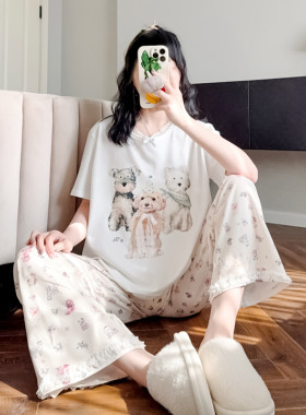甜美蕾丝睡衣女夏薄款纯棉家居服