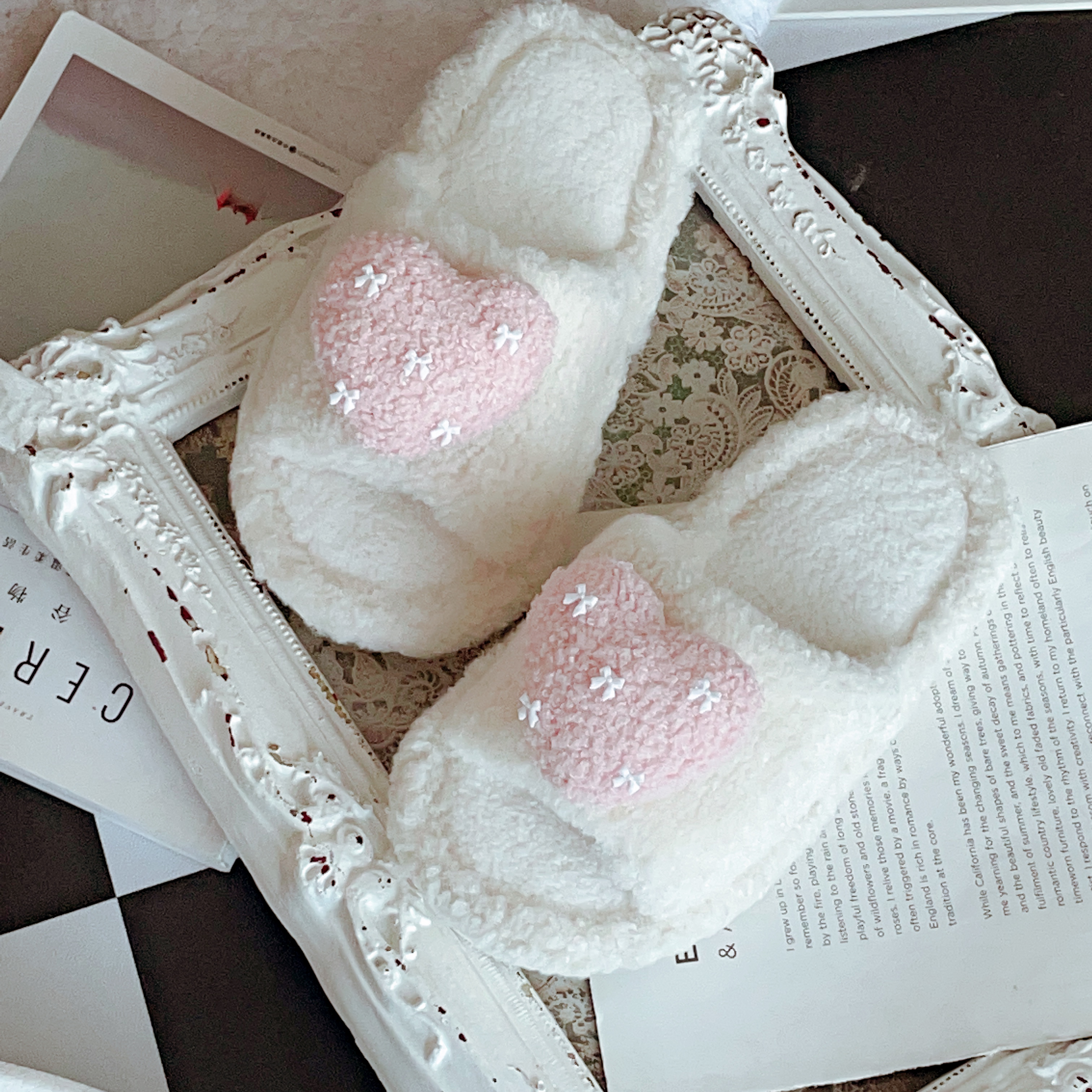 少女心可爱俏皮甜美爱心露趾毛毛拖鞋秋冬季新款防滑毛绒居家棉拖