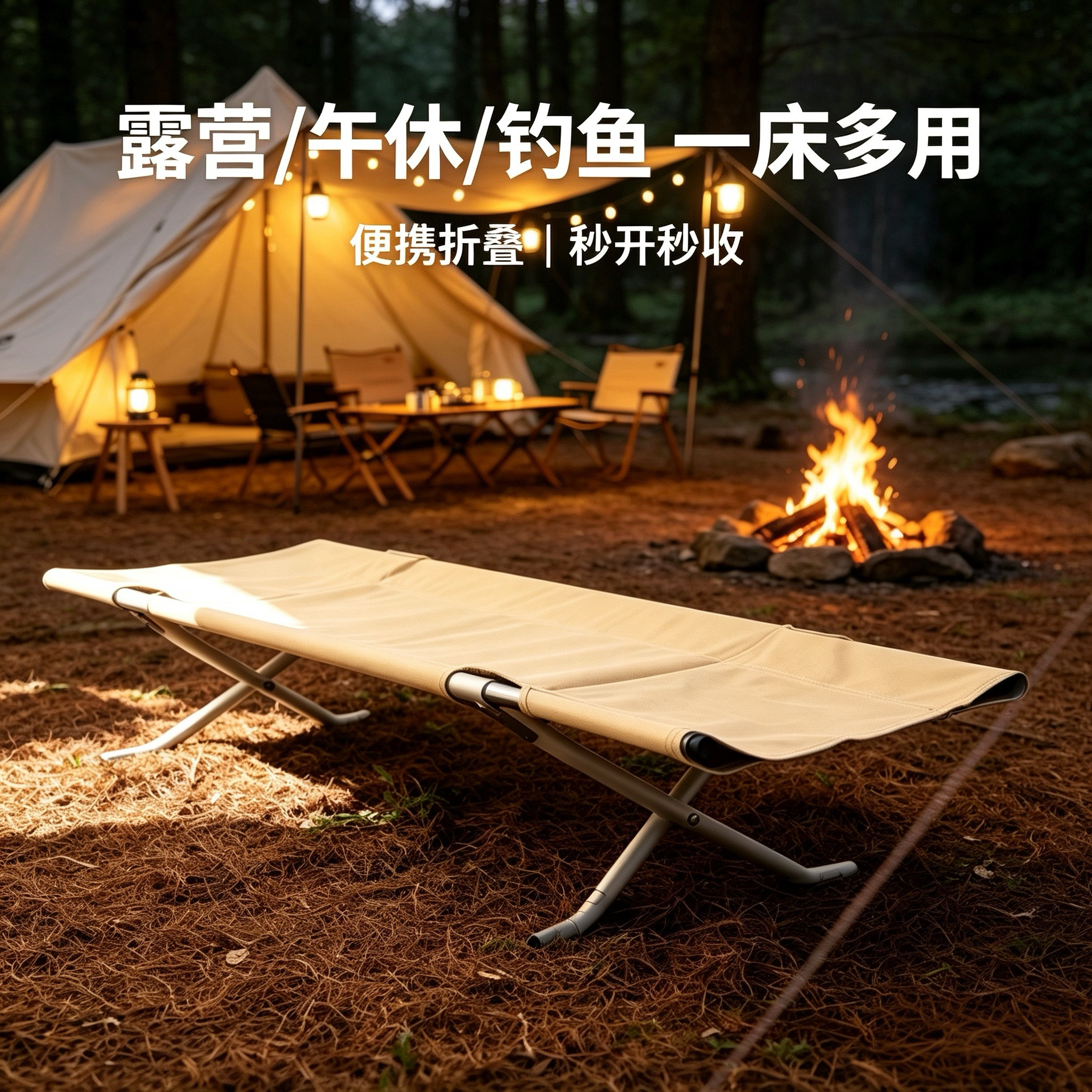 TNR 户外便携式折叠床 单人铝合金露营床 钓鱼午休行军床