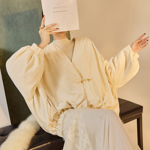 新中式金丝绒刺绣盘扣羽绒服女冬保暖白鸭绒面包服国风羽绒衣外套