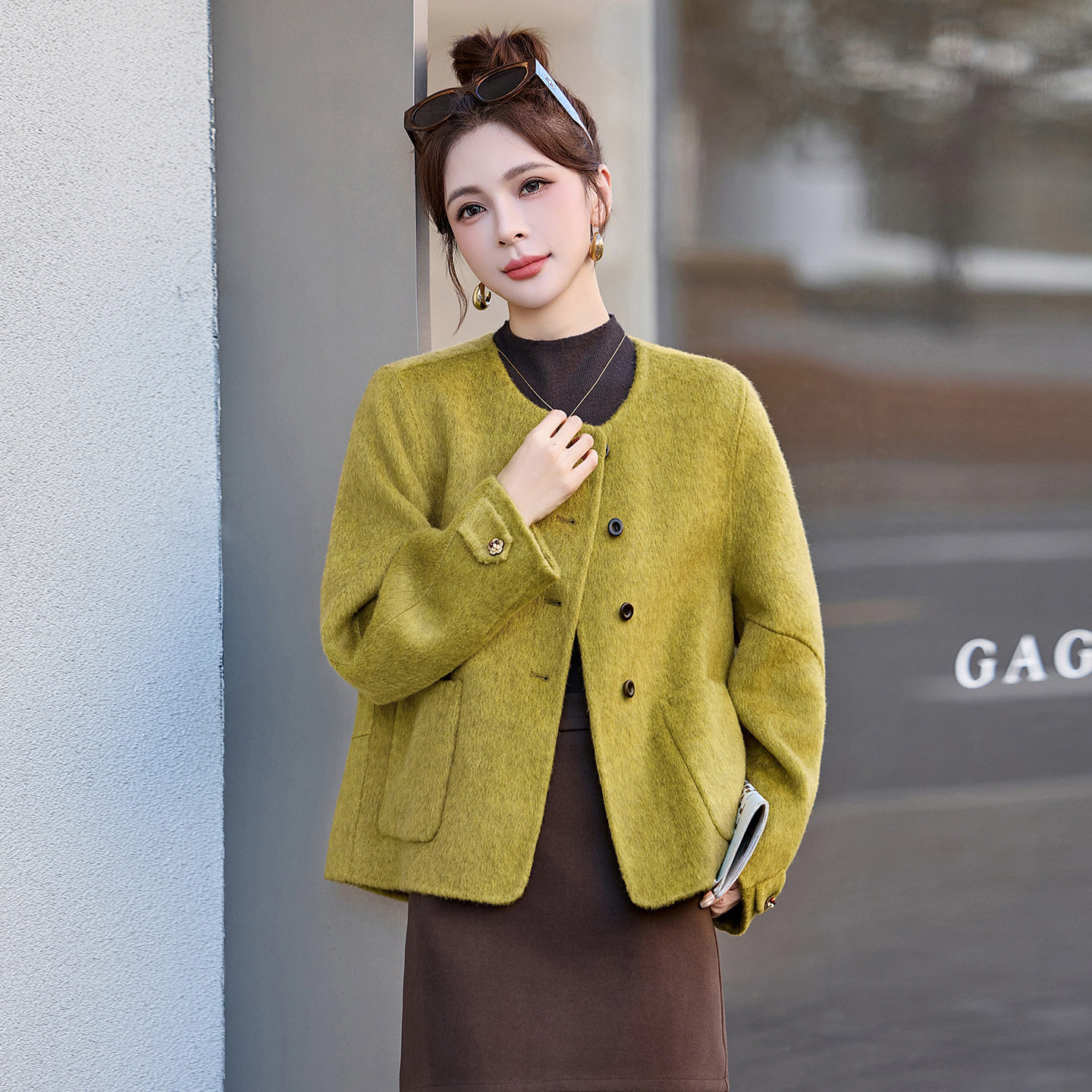 高级感双面羊毛呢外套女羊绒大衣图片