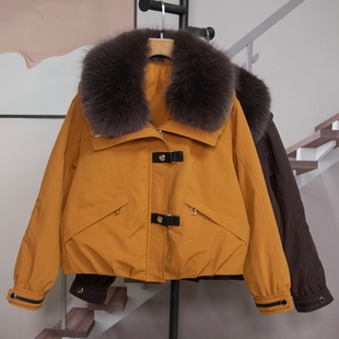 派克服外套显瘦潮258095 新款 时尚 可拆大毛领鸭绒羽绒服女2025冬季