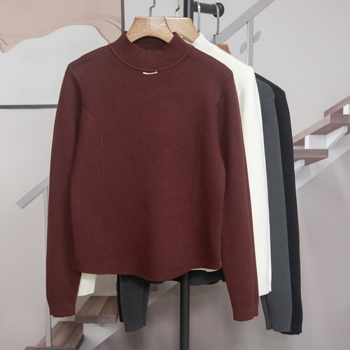 极简风半高领加绒针织衫