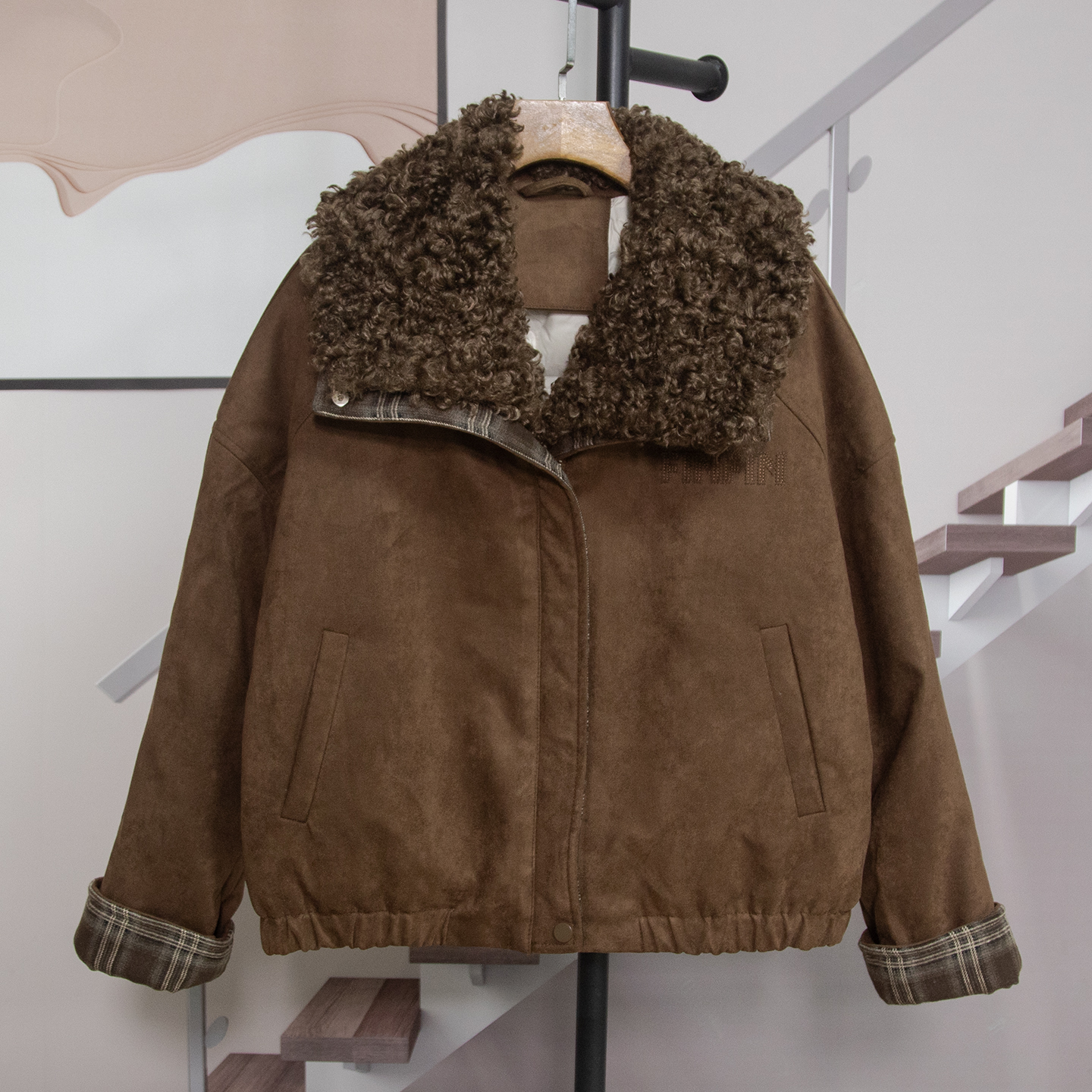 可拆毛领鸭绒羽绒服短外套