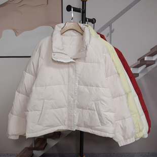 蝴蝶结绣花百搭外套2502 新款 时尚 立领宽松白鸭绒羽绒服女2025冬季