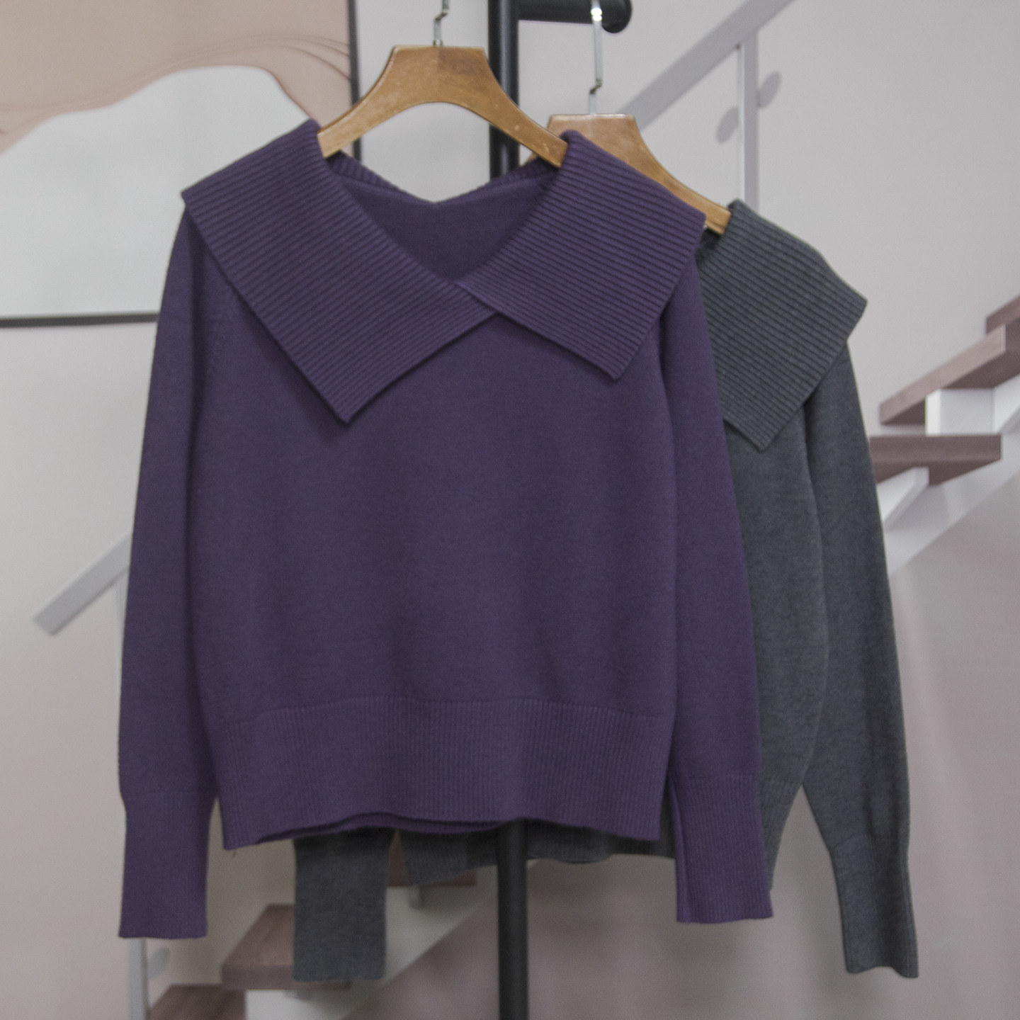 法式温柔风翻领针织衫女2026春季新款宽松套头毛衣百搭上衣潮223,女装/女士精品,毛针织衫,淘宝优惠券,粉丝福利购,淘宝优惠卷