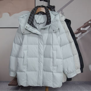 中长款 新款 百搭258061 连帽格子衣领鸭绒90绒羽绒服女2025冬季 时尚