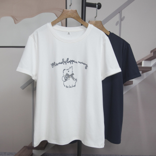 新款 时尚 T恤女2026夏季 减龄刺绣短袖 圆领宽松洋气上衣潮26312 韩版