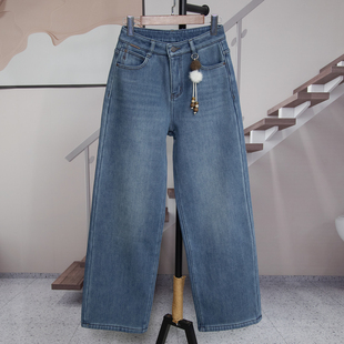 蓝色加绒复合绒牛仔裤 长裤 直筒裤 新款 百搭显瘦M202 女2025冬季 时尚