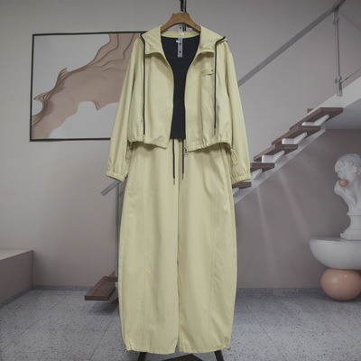 工装风连帽外套带背心阔腿裤套装女2026春季显瘦休闲三件套潮7613