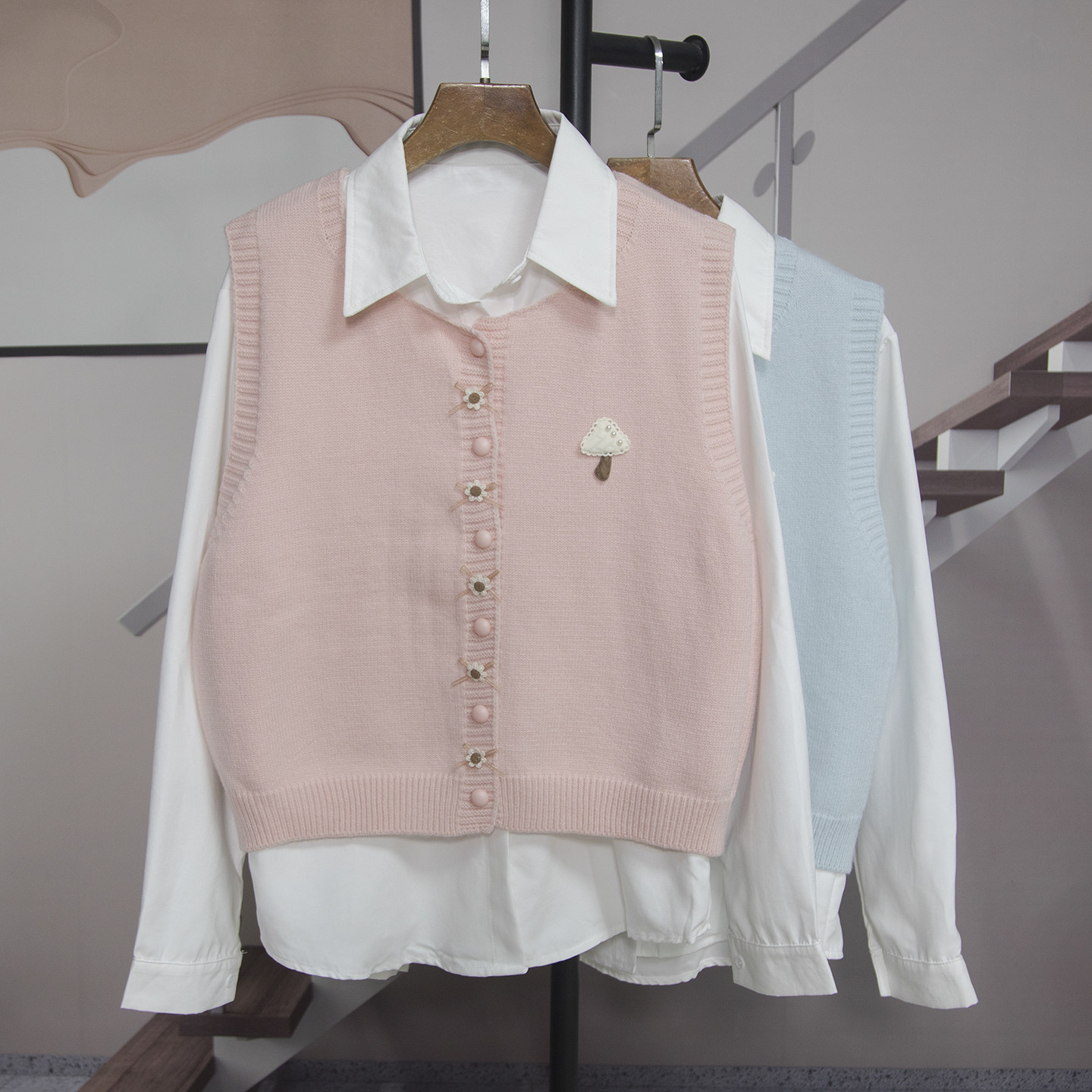 学院风针织马甲衬衫两件套女2026春季新款休闲百搭减龄叠穿潮3855