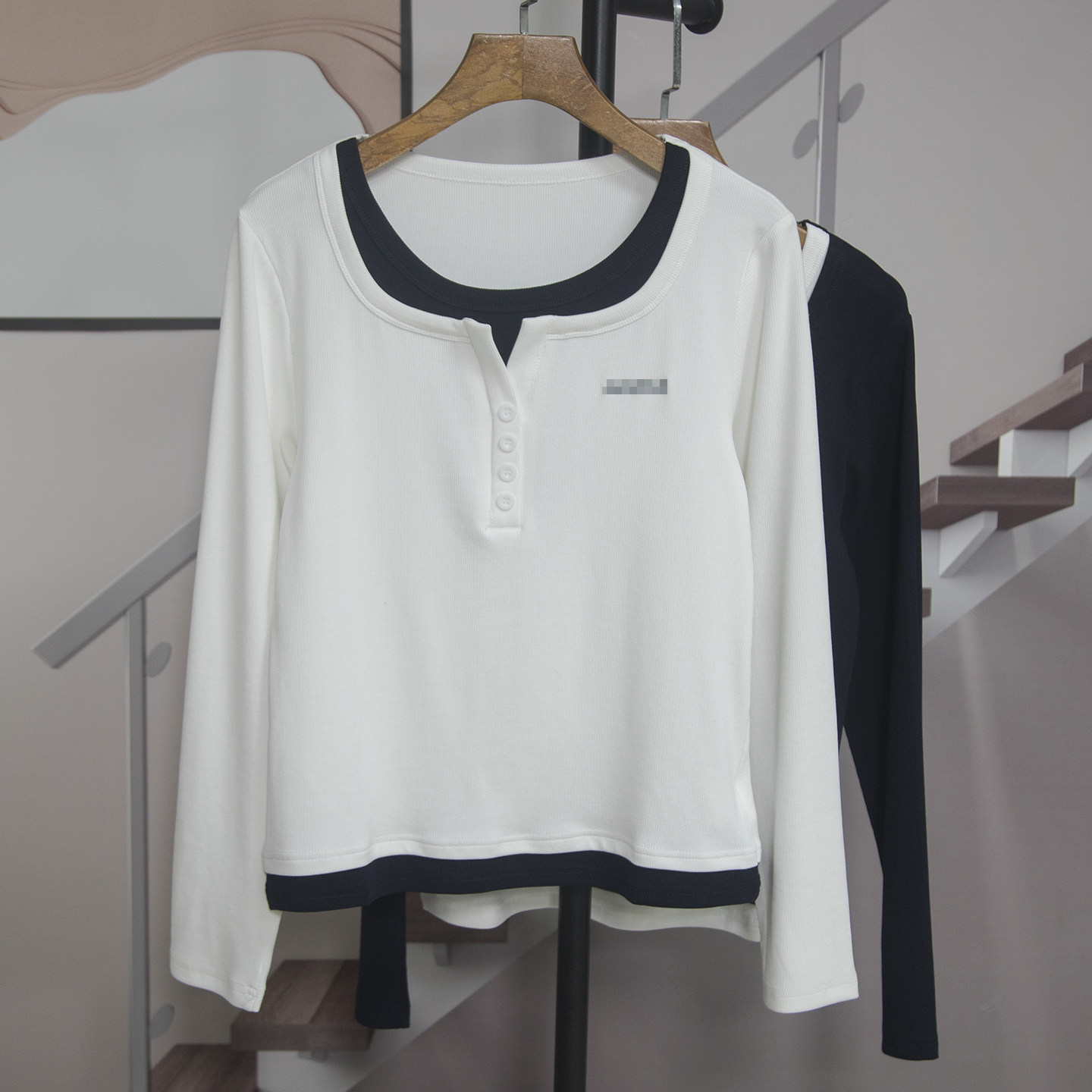 设计感撞色拼接长袖T恤女2026春秋新款打底衫假两件百搭上衣6191