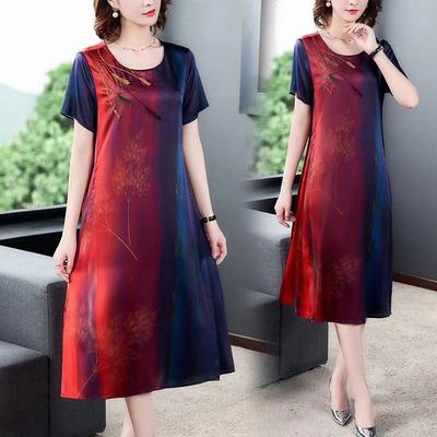 Ice silk summer dress modified knee length skirt new summer dress middle aged and old women's fashion