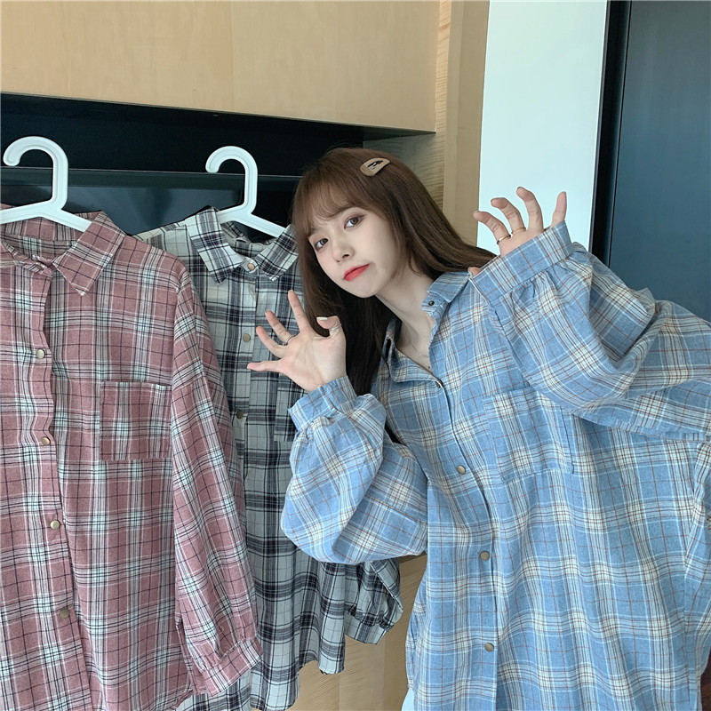 Live video 50% cotton 50% polyester MEDIUM LENGTH PLAID retro Hong Kong style mesh red shirt coat