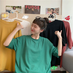 Cotton 5-color Korean boudoir is versatile and loose with medium length short sleeve T-shirt