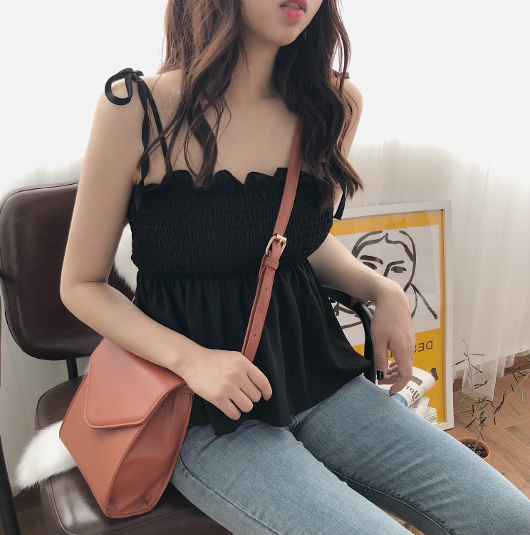 Summer new Chiffon Top sweet sleeveless ear edge pleated bra waist closed baby shirt suspender vest women's fashion