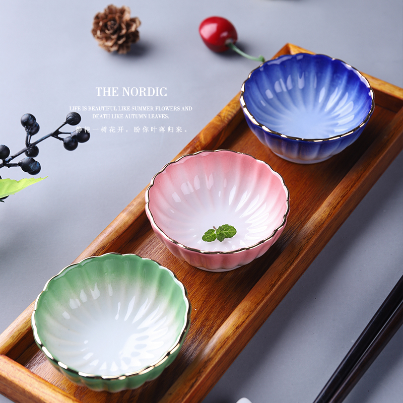 日式陶瓷餐具创意金边菊花碟调味碟酱料碟日料珍味碟家用酱油碟子