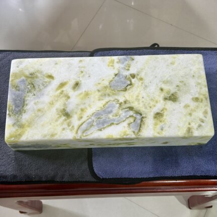 大款型蓝田玉翠色玉石枕头消暑助眠好物佳品方枕头长37宽116厚6Cm