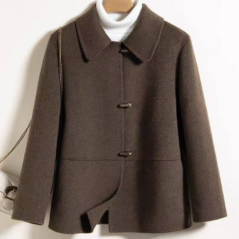 2025新款小个子妈妈装牛角呢子毛呢双面羊毛短款大衣上衣中新中式