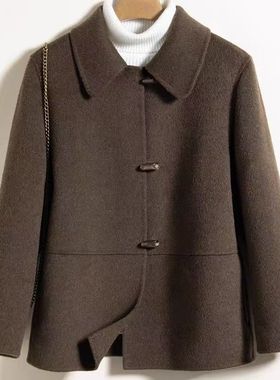 2025新款小个子妈妈装牛角呢子毛呢双面羊毛短款大衣上衣中新中式