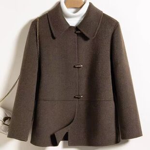 2025新款小个子妈妈装牛角呢子毛呢双面羊毛短款大衣上衣中新中式