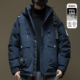防风石墨烯鸭绒防水连帽厚羽绒服男秋冬户外工装 夹克外套宽松大码