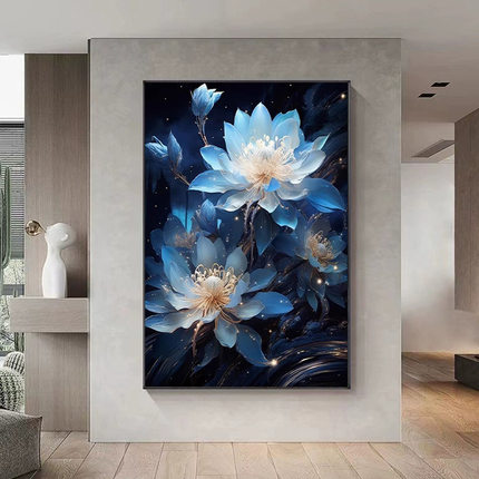 蓝色雪莲花钻石绣满钻新款自已做手工砖石画客厅DIY贴炫彩钻石画