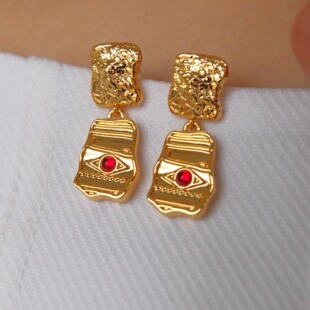 any Awareness神庙物语拜日荷鲁斯之眼红玛瑙浮雕耳环厚镀18k金