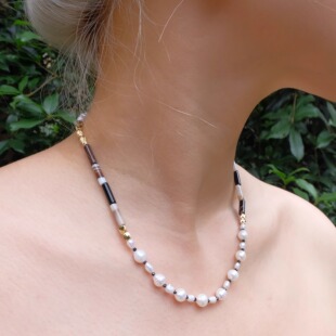 Bettysays同款爪哇秘境火山系缠丝玛瑙黑尖晶巴洛克珍珠锁骨链