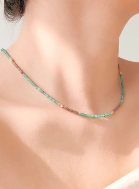 《爪哇秘境》雨林绿咖拼色极细款绿东陵金曜石锁骨链