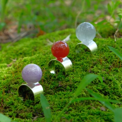 “晶球”系列三色天然石开口戒