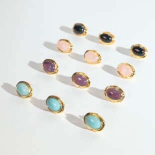 神庙物语 推罗紫 尼罗河蓝 邃夜黑 天然石椭圆耳钉 芙蓉粉