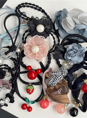 清仓发绳E新年红色发圈樱桃皮筋女扎头高弹力森女花朵水钻头绳