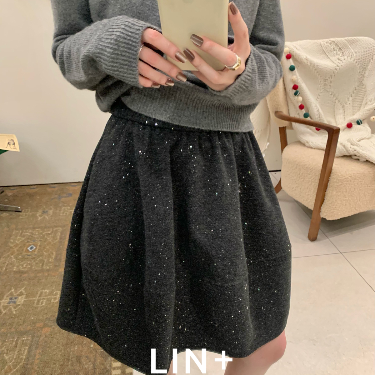 发爆年会版冬上新继续爆款细闪碎钻五分加厚毛呢显瘦半身裙