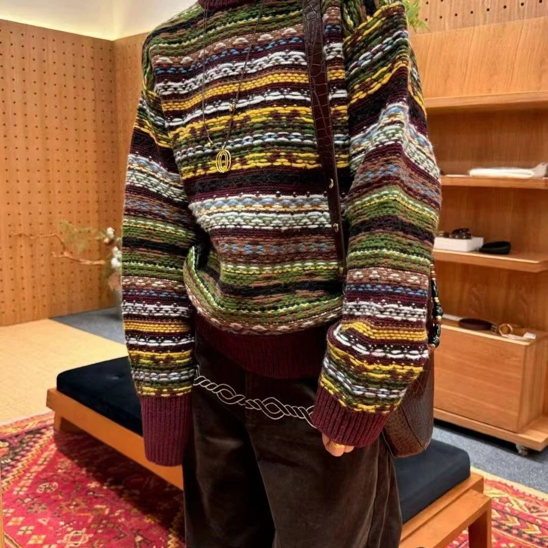 圣诞预热超重工冬上新～swying同款费尔岛羊毛细闪彩线粗针撞色复