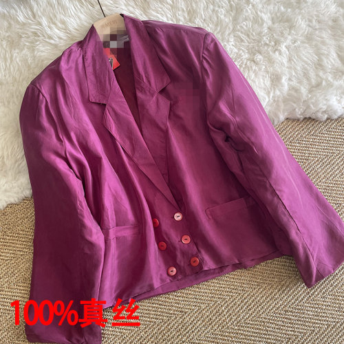 桑蚕丝西装女双排扣大码真丝外套
