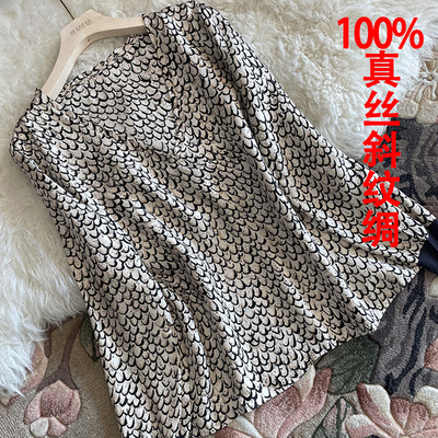 真丝斜纹绸衬衫桑蚕丝印花套头