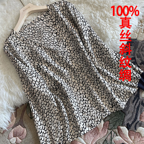 真丝斜纹绸衬衫桑蚕丝印花套头