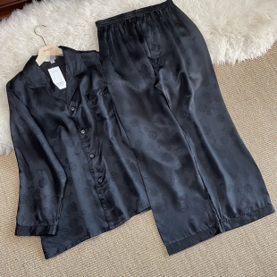 新款提花缎面50姆米100桑蚕丝重磅真丝睡衣长袖套装男女可外穿